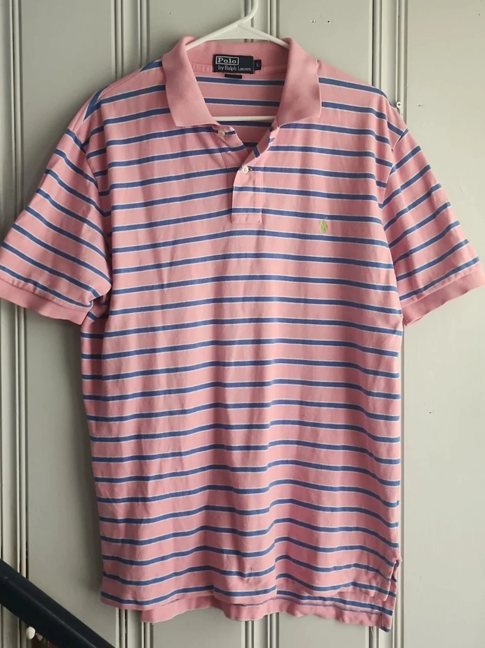 Ralph Lauren Pink Polo with Blue Stripes Large